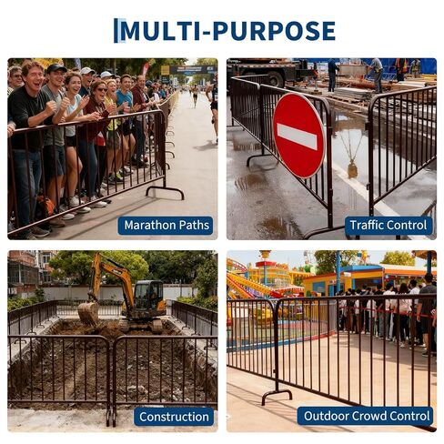 Garvee Interlocking Steel Barricade, 8.5 Ft. Heavy Duty Galvanized Metal Barricade, Interlocking Steel Road Barriers with with Bridge Feet Base, for Crowd Control Event Fencing Indoor/Outdoor, Yellow in Kuwait