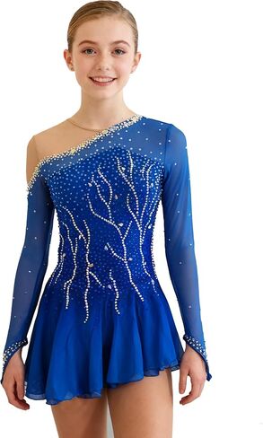Figure Skating Dress for Girls Blue with Breathable Mesh Fabric Custom Sizes for Performance or Competition in Kuwait