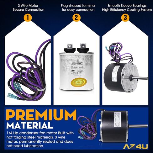 تحل مروحة المكثف 1/4 Hp 0131M00061SP محل محرك مروحة المكثف Goodman 208-230V1Ph 830Rpm 1-Speed ​​Motor، Zongshan Broad-Ocean YDK-180S84062-01. أمانة جانيترول رقم P/N: 0131M00014PS 0131M0014 in Saudi Arabia