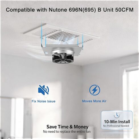 C350BN Upgrade Pure Copper Motor B Unit 50CFM Fan, Compatible with Nutone 696N(695) B Unit, C-350C2/VC-307C2ND B, VC305C2N, VC305AN, 696NC Bathroom Fan, 2.0 Sones, 8x7-1/8 Inch Housing Only in Kuwait