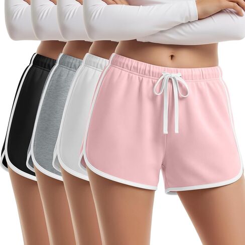4 Pack Girls Shorts Teen Athletic Dolphin Shorts Kids Summer Workout SweatShorts with Drawstring for Running Soccer in Kuwait