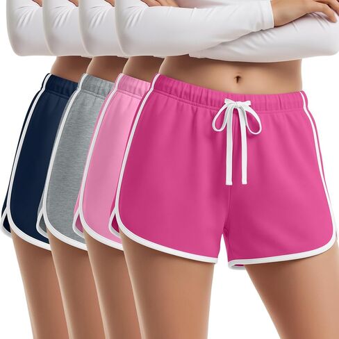 4 Pack Girls Shorts Teen Athletic Dolphin Shorts Kids Summer Workout SweatShorts with Drawstring for Running Soccer in Kuwait