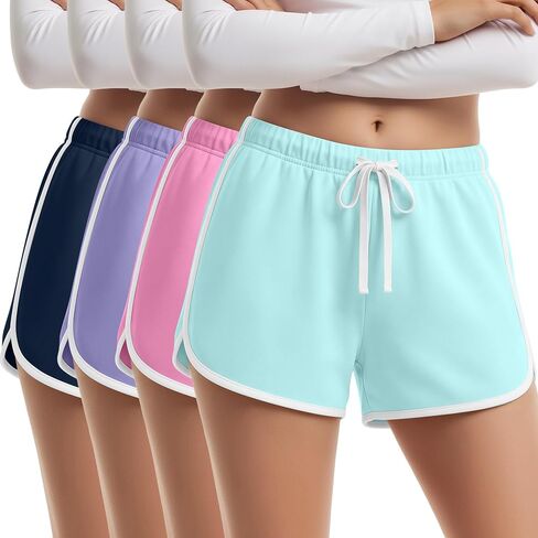 4 Pack Girls Shorts Teen Athletic Dolphin Shorts Kids Summer Workout SweatShorts with Drawstring for Running Soccer in Kuwait