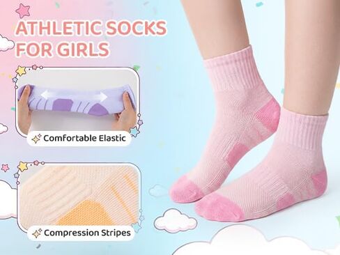 Comfoex 8 Pairs Girls Socks Cushioned Quarter Socks Athletic Ankle Sock For Little Kids 6-8 8-10 Years Olds in Kuwait