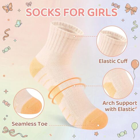 Comfoex 8 Pairs Girls Socks Cushioned Quarter Socks Athletic Ankle Sock For Little Kids 6-8 8-10 Years Olds in Kuwait