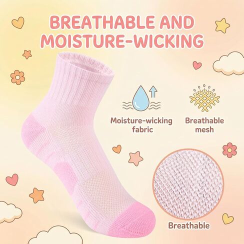 Comfoex 8 Pairs Girls Socks Cushioned Quarter Socks Athletic Ankle Sock For Little Kids 6-8 8-10 Years Olds in Kuwait