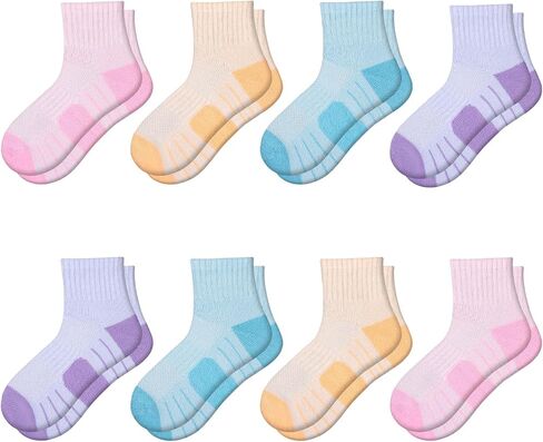 Comfoex 8 Pairs Girls Socks Cushioned Quarter Socks Athletic Ankle Sock For Little Kids 6-8 8-10 Years Olds in Kuwait