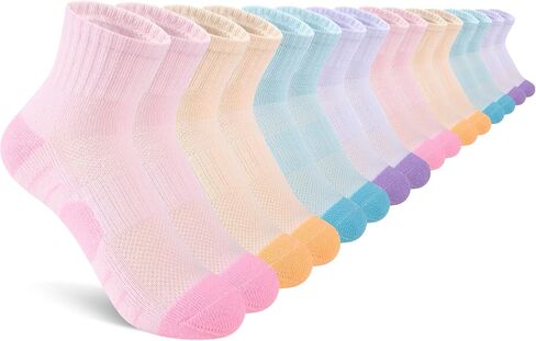 Comfoex 8 Pairs Girls Socks Cushioned Quarter Socks Athletic Ankle Sock For Little Kids 6-8 8-10 Years Olds in Kuwait