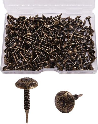 220 PCS Upholstery Tacks with Small Head, 5/16 Inch Mini Vintage Decorative Nails, Furniture Thumb Tacks with Threaded Leg for Sofa Headboard Chair Wooden Box (Gray Black) in Kuwait