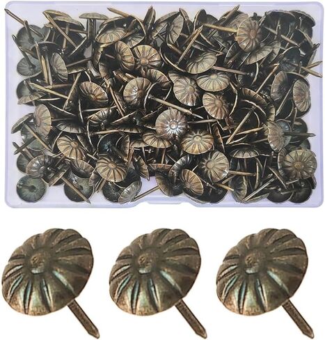 200Pcs Antique Brass Daisy Sofa Furniture Nails Heavy Duty Thumb Tacks Vintage Decorative Upholstery Push Pins Nails for Sofa Chair Bed Furniture Decoration in Kuwait