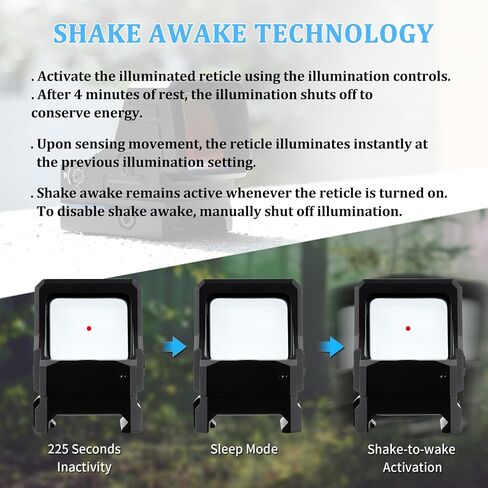 1x26 ملم متعدد شبكاني نقطة حمراء للطاقة الشمسية، 2MOA Dot 40MOA Circle Shake Awake Scope، 10 مستويات إضاءة مدمجة للبصر، 1500G's Shockproof IPX7 بصريات منعكسة مقاومة للماء مع قاعدة Picatinny in Kuwait