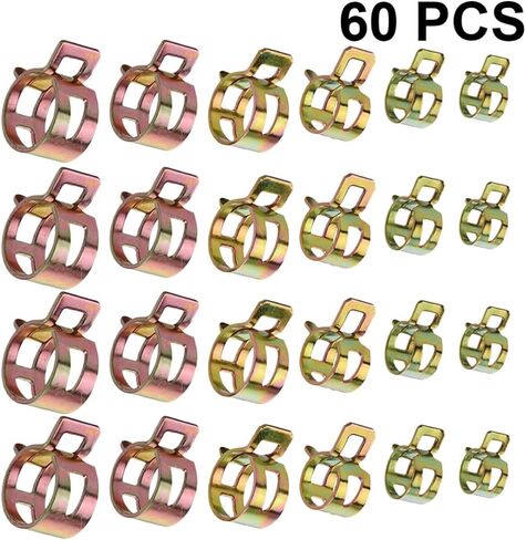 Gadpiparty 60pcs Gasoline Hose Clamps Zinc Plated Iron Spring Clips for Connection Fastening High Hardness, Different Sizes Sorted in Plastic Storage Case, Suitable for Water and Silicone in Kuwait