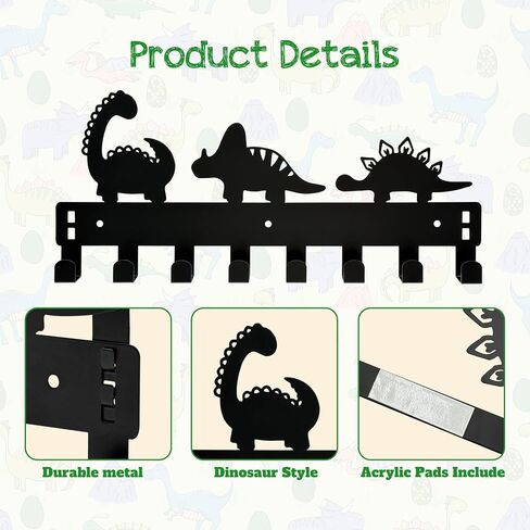Dinosaur Over The Door Hooks for Toddler Boy Bathroom Decor - Cute Dino Shape Metal Wall Hanger, Boys Bedroom Organizer for Dinosaur Themed Room Decor, Kids Nursery Accessories and Gift for Kids Room in Kuwait