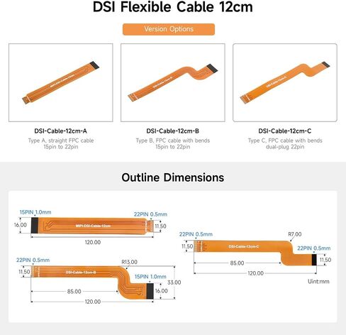 KLAYERS Type-C DSI 12cm FPC Flexible Cable | FPC-Cable with Bends Dual-Plug 22pin | One-Piece | Compatible with Raspberry pi 5 to DSI Display in Saudi Arabia