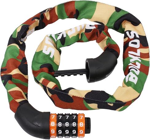 BUCKLOS Bike Chain Lock Heavy Duty Anti Theft 5 Digital Combination Bicycle Locks 3.3Ft/ 4Ft/ 5Ft for Bike Electric Scooter Ebike Motorcycle Door Gate Fence 6mm Thick Camouflage in Kuwait