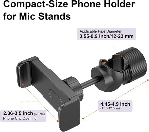 LINCO Mic Stand Phone Holder Mount Adjustable for Microphone Music Stand with O Clamp for iPhone 16 15 14 13 12 Pro Max Samsung Galaxy, Any Smartphones PC002 in Kuwait