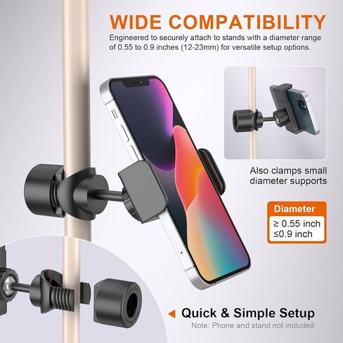 LINCO Mic Stand Phone Holder Mount Adjustable for Microphone Music Stand with O Clamp for iPhone 16 15 14 13 12 Pro Max Samsung Galaxy, Any Smartphones PC002 in Kuwait
