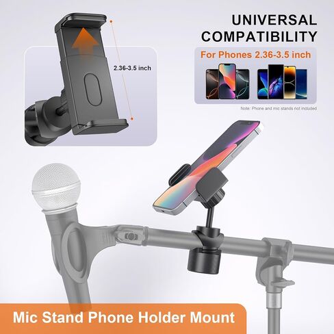 LINCO Mic Stand Phone Holder Mount Adjustable for Microphone Music Stand with O Clamp for iPhone 16 15 14 13 12 Pro Max Samsung Galaxy, Any Smartphones PC002 in Kuwait