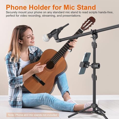 LINCO Mic Stand Phone Holder Mount Adjustable for Microphone Music Stand with O Clamp for iPhone 16 15 14 13 12 Pro Max Samsung Galaxy, Any Smartphones PC002 in Kuwait