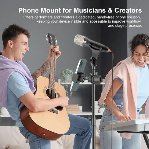 LINCO Mic Stand Phone Holder Mount Adjustable for Microphone Music Stand with O Clamp for iPhone 16 15 14 13 12 Pro Max Samsung Galaxy, Any Smartphones PC002 in Kuwait