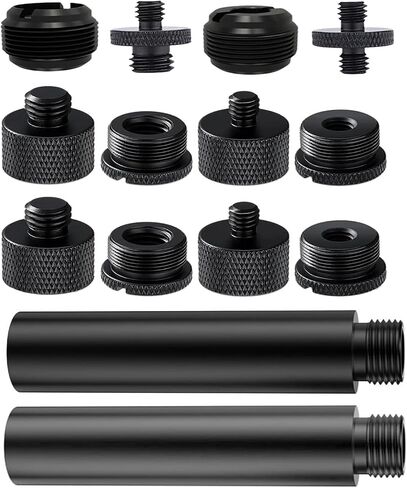 14 حزمة من محول حامل الميكروفون من سبائك الألومنيوم مع أنبوب تمديد، 3/8 إلى 5/8 و1/4 حامل برغي ملولب لذراع ذراع الميكروفون، حامل ثلاثي القوائم للكاميرا، ذراع حامل الكاميرا، ملء الضوء، دعامة دعم جهاز العرض (أسود) in Kuwait