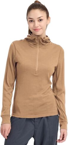 Women’s Zip Up Hoodie - 100% Merino Wool Soft Lightweight Workout Sweatshirts Zip Up Jacket for Gym Yoga Hiking in Kuwait