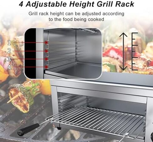 2000W Commercial Electric Salamander Broiler, Adjustable 122-572°F, 4-Level Grill Height, Stainless Steel Countertop/Wall-Mount Oven for Pizza, Sandwiches & Steaks in Kuwait
