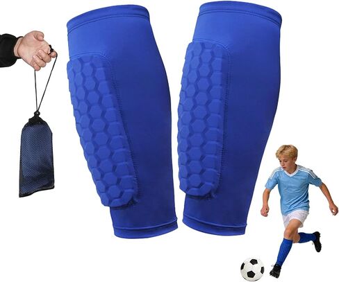 Soccer Shin Guards for Youth Adult, Shin Defender Calf Compression Sleeve with Honeycomb Pads, Lightweight Protective Shin Pads for Football, Ski, Basketball, Boxing, Includes Mesh Carry Bag in Kuwait