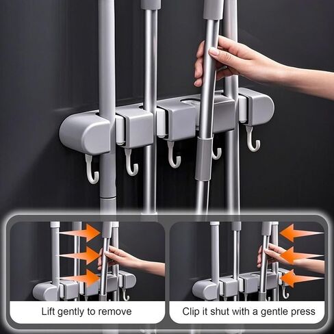 Broom & Mop Holder Wall Mount - 4 Racks & 5 Hooks Storage Organizer for Home, Kitchen, Garage, Garden, Laundry & Bathroom, Space-Saving Utility Rack in Kuwait