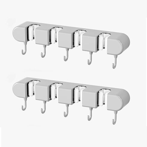 Broom & Mop Holder Wall Mount - 4 Racks & 5 Hooks Storage Organizer for Home, Kitchen, Garage, Garden, Laundry & Bathroom, Space-Saving Utility Rack in Kuwait