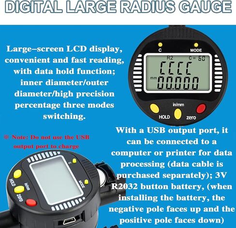 Digital Large Radius Gauge, Electronic Radius Indicator Tool, Replaceable Measuring Claws, with 10mm/20mm/30mm/60mm/100mm Claws, LCD Display, for Machinery, Wood Molds in Kuwait