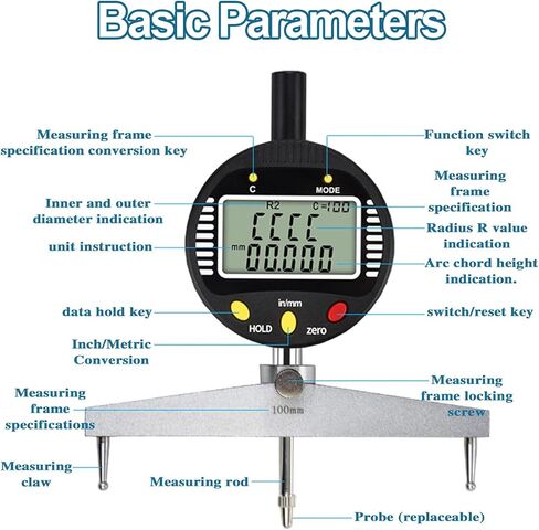 Digital Large Radius Gauge, Electronic Radius Indicator Tool, Replaceable Measuring Claws, with 10mm/20mm/30mm/60mm/100mm Claws, LCD Display, for Machinery, Wood Molds in Kuwait