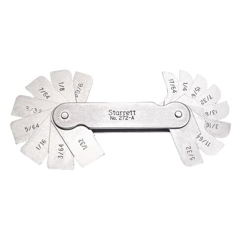 Starrett فيليه أو مقياس نصف القطر لنصف قطر محدب ومقعر - مثالي للنجارين والإنشاءات - الفولاذ المقاوم للصدأ، 16 ورقة، مقياس نصف قطر 1/32-17/64 بوصة، قراءة بوصة - 272A in Kuwait
