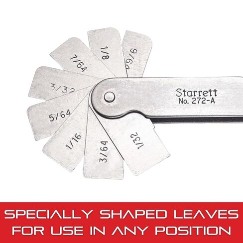 Starrett فيليه أو مقياس نصف القطر لنصف قطر محدب ومقعر - مثالي للنجارين والإنشاءات - الفولاذ المقاوم للصدأ، 16 ورقة، مقياس نصف قطر 1/32-17/64 بوصة، قراءة بوصة - 272A in Kuwait