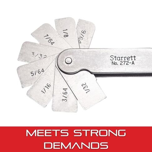 Starrett فيليه أو مقياس نصف القطر لنصف قطر محدب ومقعر - مثالي للنجارين والإنشاءات - الفولاذ المقاوم للصدأ، 16 ورقة، مقياس نصف قطر 1/32-17/64 بوصة، قراءة بوصة - 272A in Kuwait