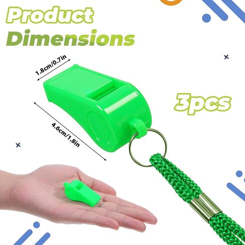 3 Pcs Green Plastic Whistle, Referee Whistles with Lanyard Soccer Whistle Loud Crisp Sound Emergency Whistles Ideal for Outdoor Enthusiasts, and Family Emergencies in Kuwait