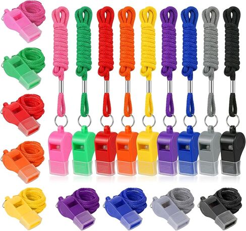 ACOCO Colorful Plastic Whistles with Lanyard & Removable Mouthguard, 120dB Loud Emergency Safety Whistles for Coach, Referee, Lifeguard, Teacher, Pet Training, Outdoor & Sports Use in Kuwait