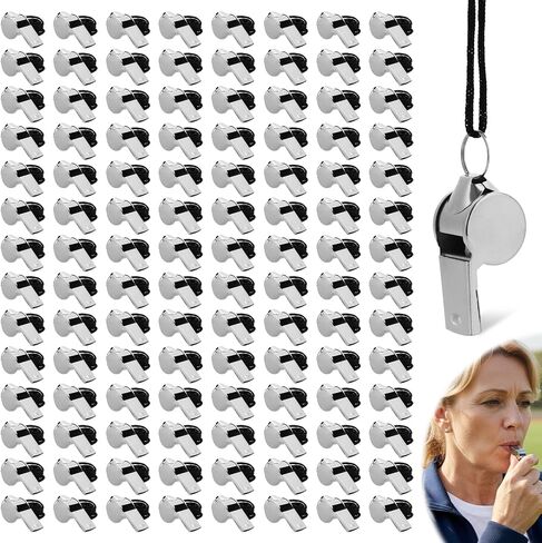 120 Pcs Stainless Steel Bulk Whistles with Lanyards, Whistle Bulk Metal Whistles for Teachers Coach Whistles Adults Emergency Loud Sound Whistle for School, Coaches, Police, Training, Football Referee in Kuwait