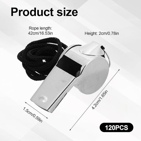120 Pcs Stainless Steel Bulk Whistles with Lanyards, Whistle Bulk Metal Whistles for Teachers Coach Whistles Adults Emergency Loud Sound Whistle for School, Coaches, Police, Training, Football Referee in Kuwait