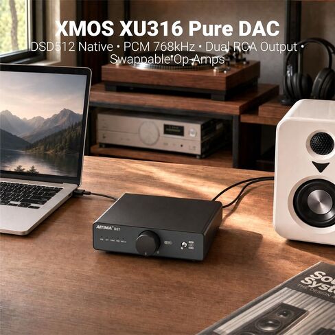 AIYIMA D07 Mini Desktop DAC, USB-C Digital to Analog Audio Converter for PC,TV,Game Console to Amplifier | 768kHz/32bit & DSD512, Optical/Coaxial/RCA/BY Pass in Kuwait