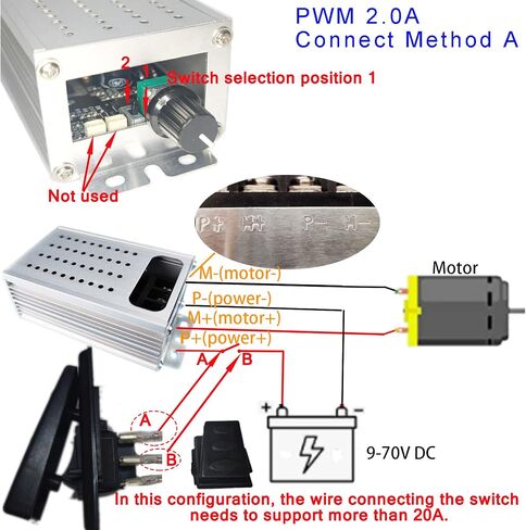 PWM بداية ناعمة/توقف ناعم متغيرة السرعة DC طريقة اتصال وحدة التحكم في سرعة المحرك A، B المكونات المطلوبة (PWM 2.0A + دواسة إيقاف ناعمة/Sfot Start) in Kuwait