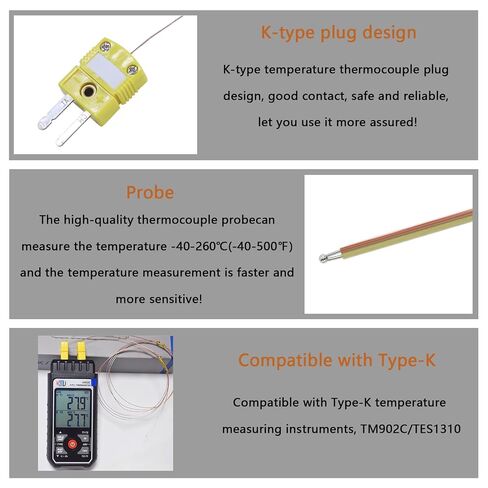 5pcs Pack High Accuracy K Type Mini-Connector Thermocouple Temperature Probe Sensor, 1 Metes Long Measure Range -40°C~260°C (-40°F~500°F) in Kuwait