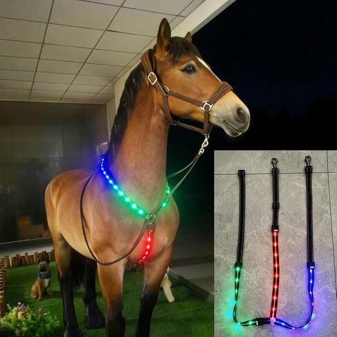 طوق صدر الحصان LED من A&K L'YDIA قابل لإعادة الشحن عبر USB، 3 أوضاع إضاءة قابلة للتعديل عاكسة للضوء وامضة مرنة ليلية لعرض الفروسية (7 ألوان LED) in Kuwait