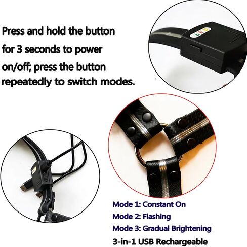 طوق صدر الحصان LED من A&K L'YDIA قابل لإعادة الشحن عبر USB، 3 أوضاع إضاءة قابلة للتعديل عاكسة للضوء وامضة مرنة ليلية لعرض الفروسية (7 ألوان LED) in Kuwait