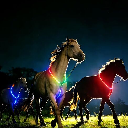 طوق صدر الحصان LED من A&K L'YDIA قابل لإعادة الشحن عبر USB، 3 أوضاع إضاءة قابلة للتعديل عاكسة للضوء وامضة مرنة ليلية لعرض الفروسية (7 ألوان LED) in Kuwait
