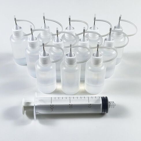 Kang&Chang 12 Pack 30mL Squeezable Plastic Bottles with Steel Needle Tips | Includes a 30 mL Dispensing Syringe for Precise Liquid Transfer in Kuwait