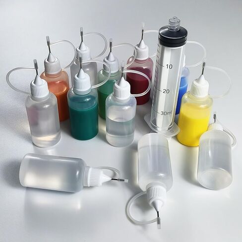 Kang&Chang 12 Pack 30mL Squeezable Plastic Bottles with Steel Needle Tips | Includes a 30 mL Dispensing Syringe for Precise Liquid Transfer in Kuwait