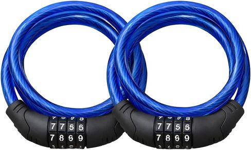 2 Pack Bike Lock Cable 4 Ft Resettable Combination Bicycle Lock 8mm Steel for Bikes Scooters Gates Outdoor Use Blue in Kuwait