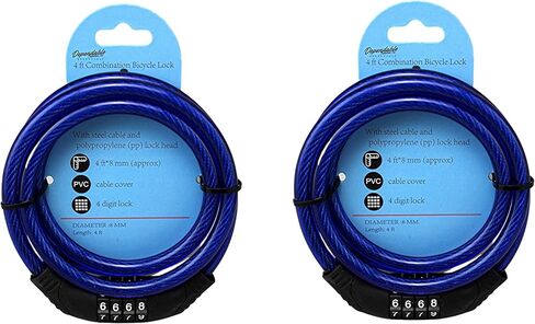 2 Pack Bike Lock Cable 4 Ft Resettable Combination Bicycle Lock 8mm Steel for Bikes Scooters Gates Outdoor Use Blue in Kuwait