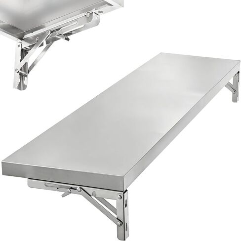 Stainless Steel Folding Concession Shelf, Food Truck Serving Counter with Locking Bracket, Heavy Duty Fold Out Service Table, Drop Down Workbench for Kitchen, Workshop & Wall Mounted Serving Tray in Kuwait